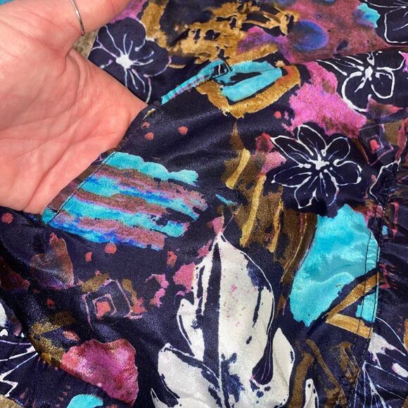EVR Vintage 80's Jacket Womans Purple Floral Full Zip Windbreaker abstract SZ S - Picture 7 of 10